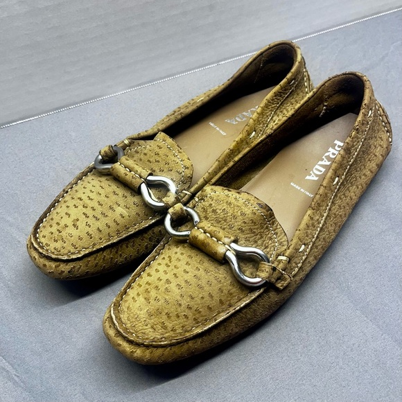 Prada Women's Tan Textured Loafers - Picture 4 of 9